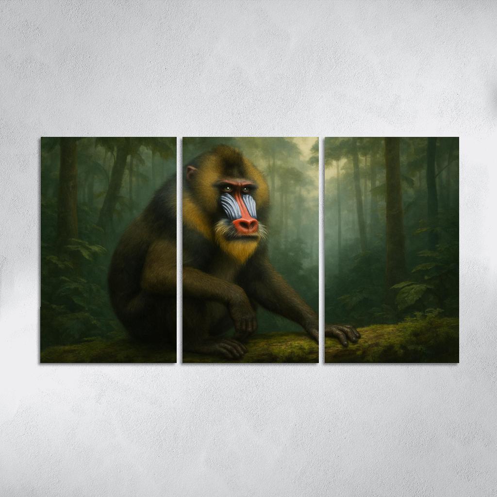 Colorful Mandrill In Rainforest Mist modern paintings frame