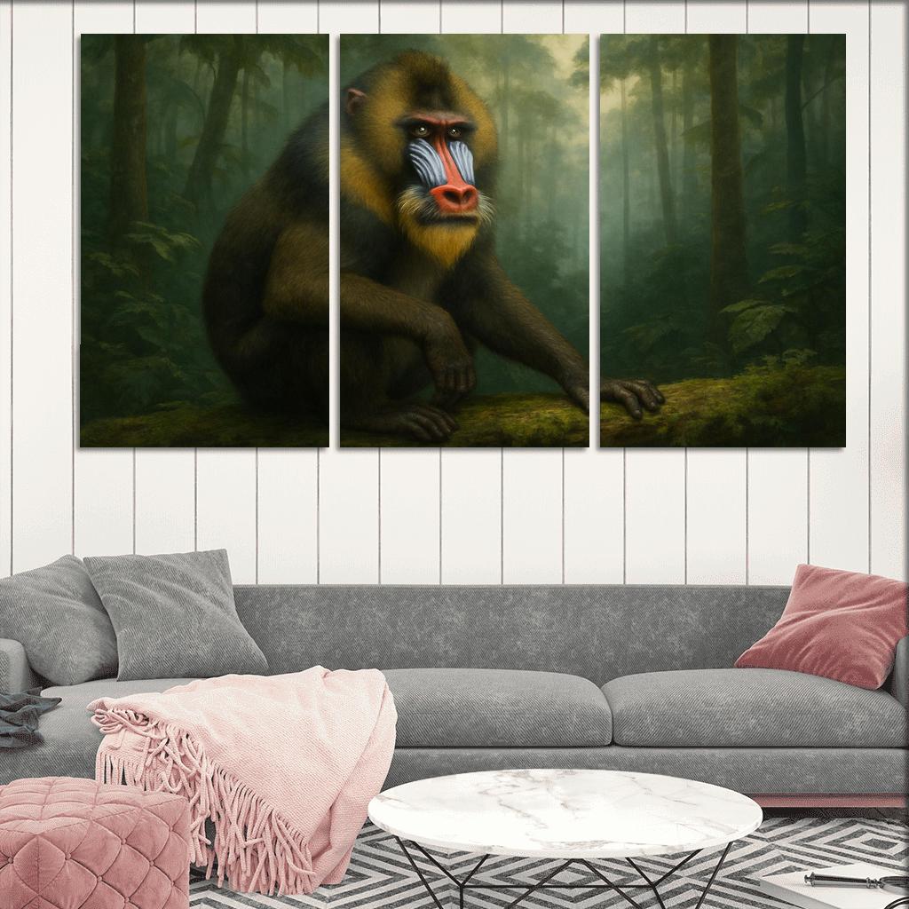 Colorful Mandrill In Rainforest Mist modern paintings frame