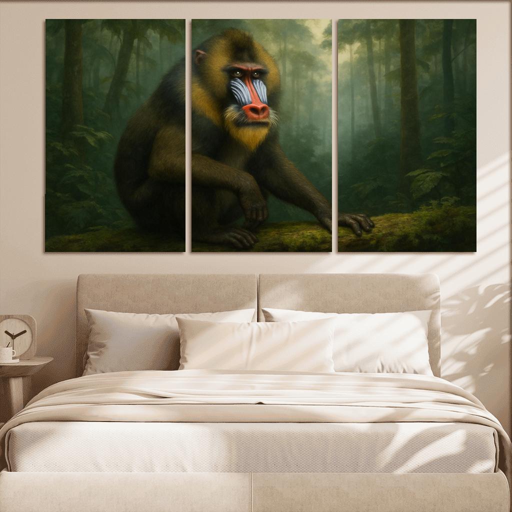 Colorful Mandrill In Rainforest Mist modern paintings frame