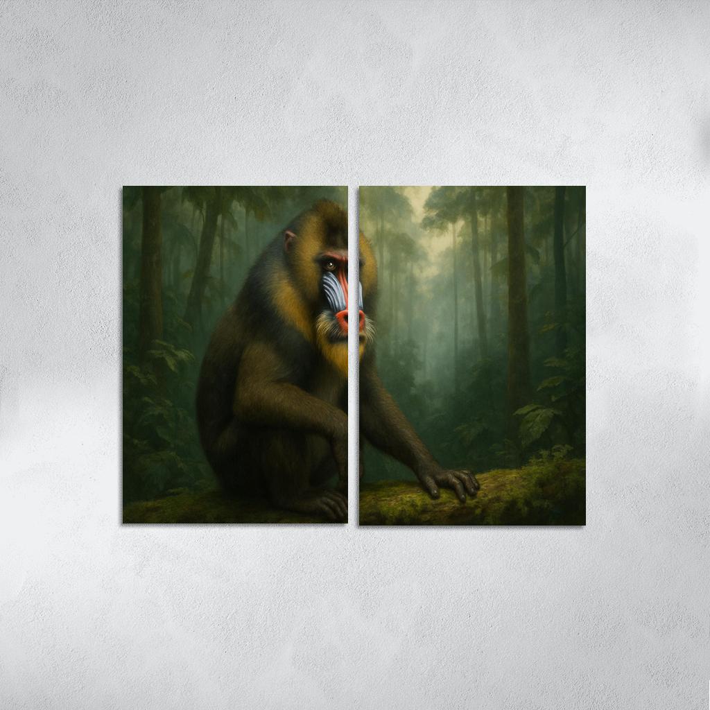 Colorful Mandrill In Rainforest Mist modern paintings frame