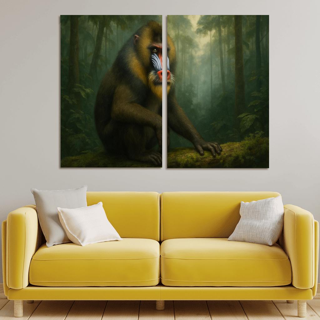 Colorful Mandrill In Rainforest Mist modern paintings frame