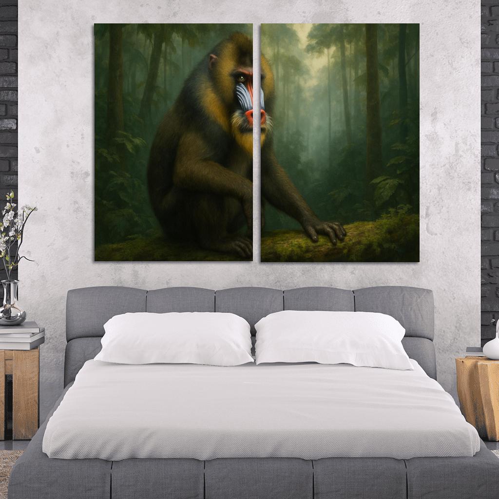Colorful Mandrill In Rainforest Mist modern paintings frame
