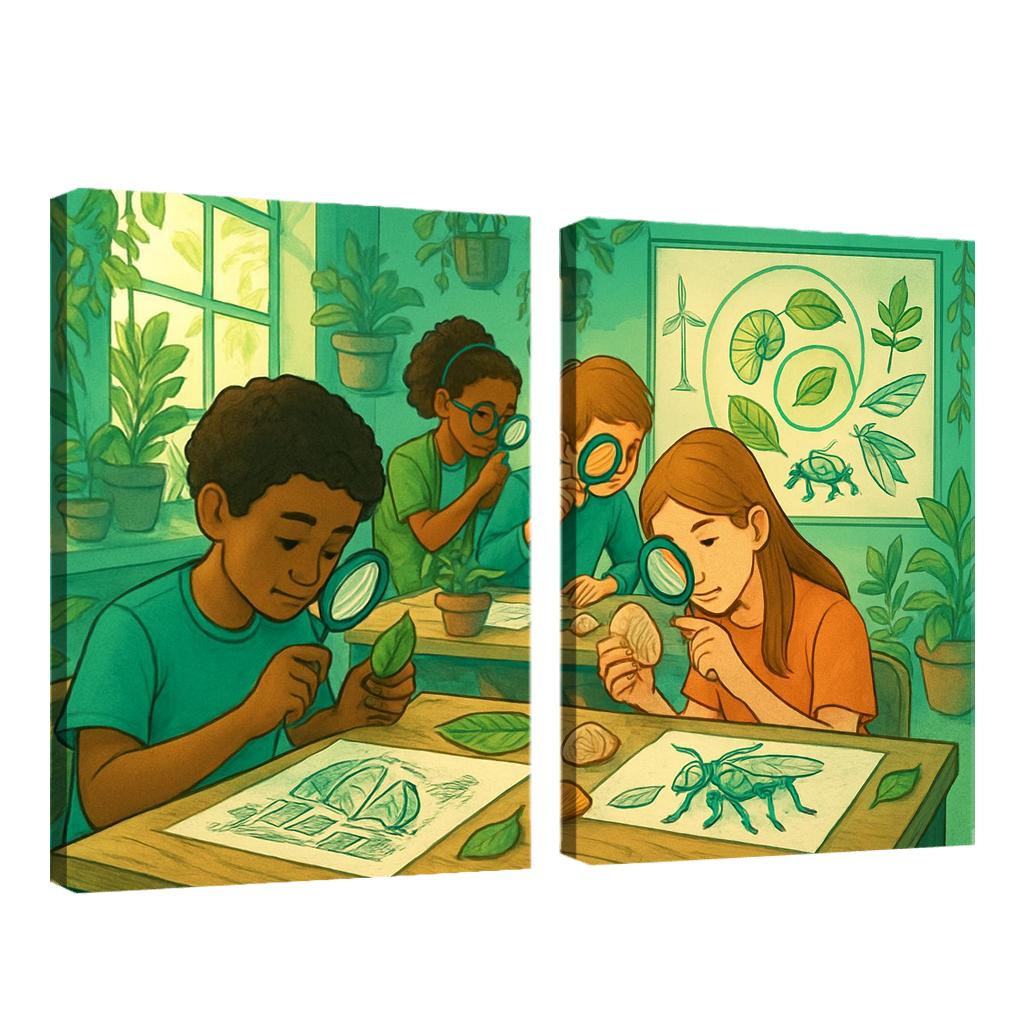 Biomimicry Lab Learning Innovation From Nature multi-panel paintings