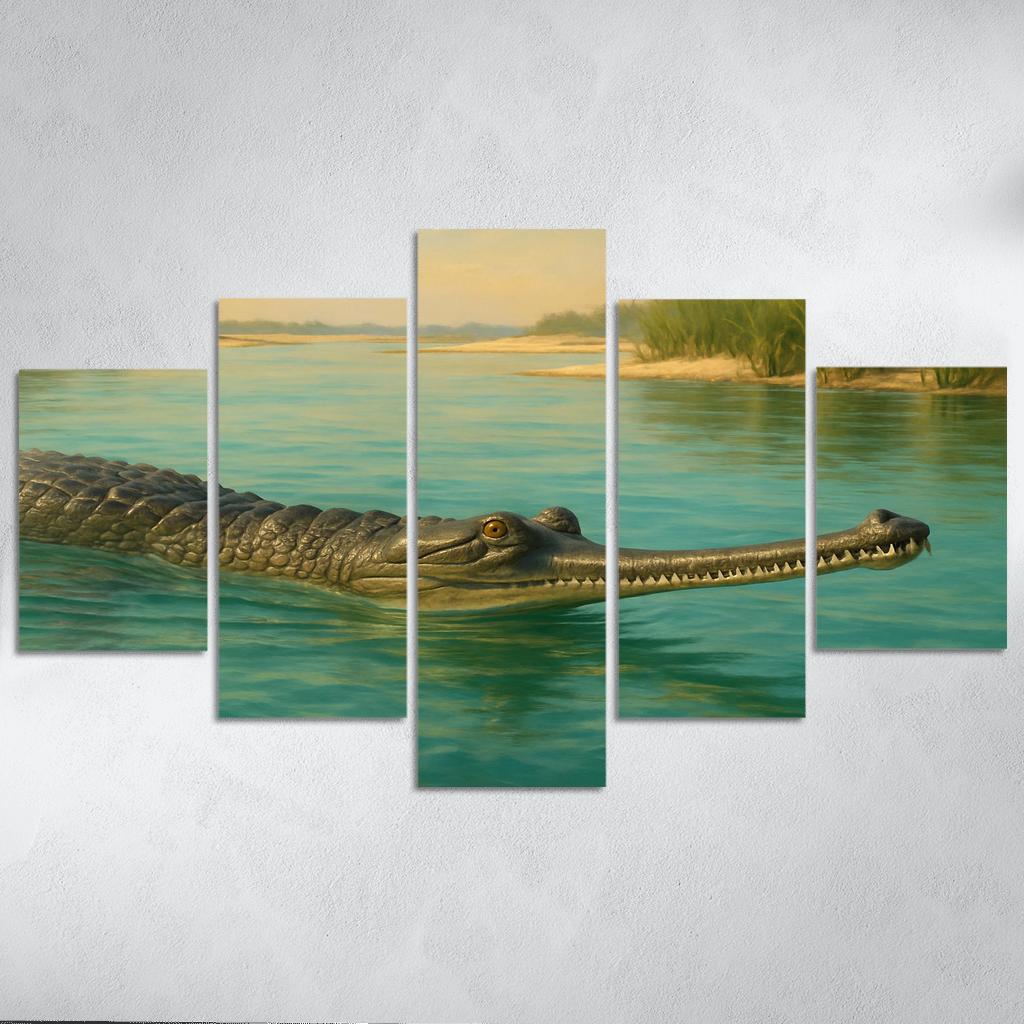 The Elusive Gharial Of The Sunlit River canvas paintings frame