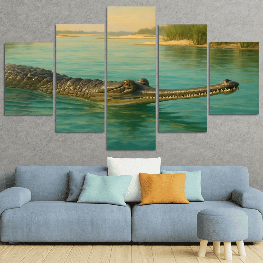 The Elusive Gharial Of The Sunlit River canvas paintings frame