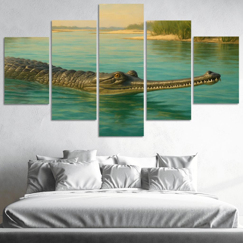 The Elusive Gharial Of The Sunlit River canvas paintings frame