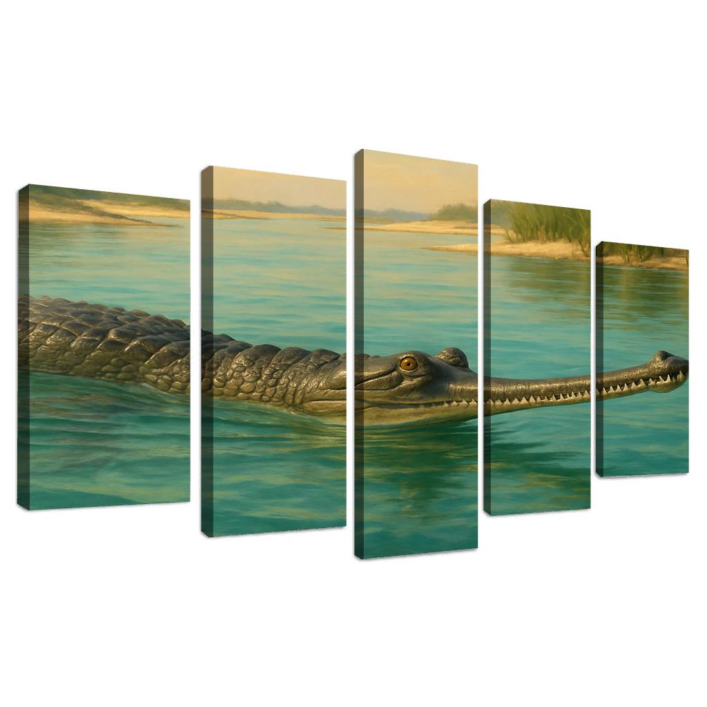 The Elusive Gharial Of The Sunlit River canvas paintings frame