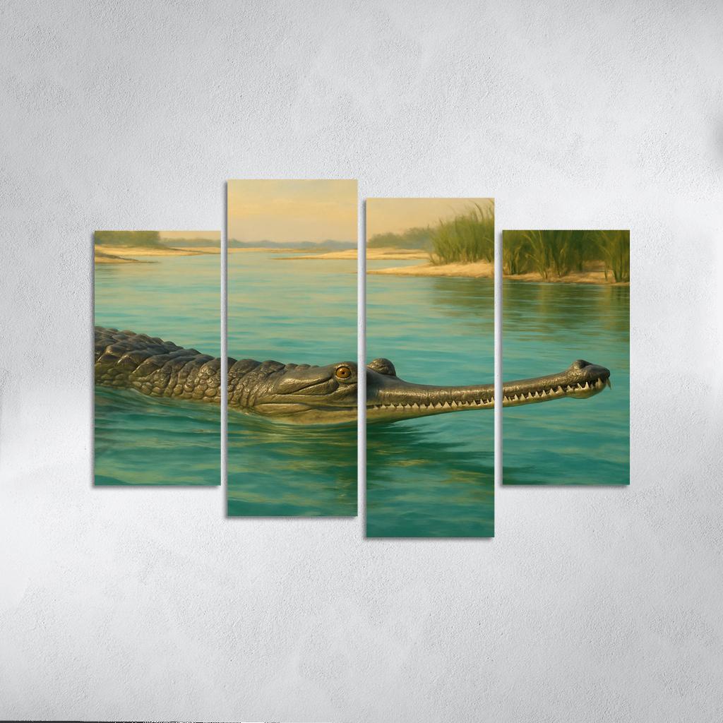 The Elusive Gharial Of The Sunlit River canvas paintings frame