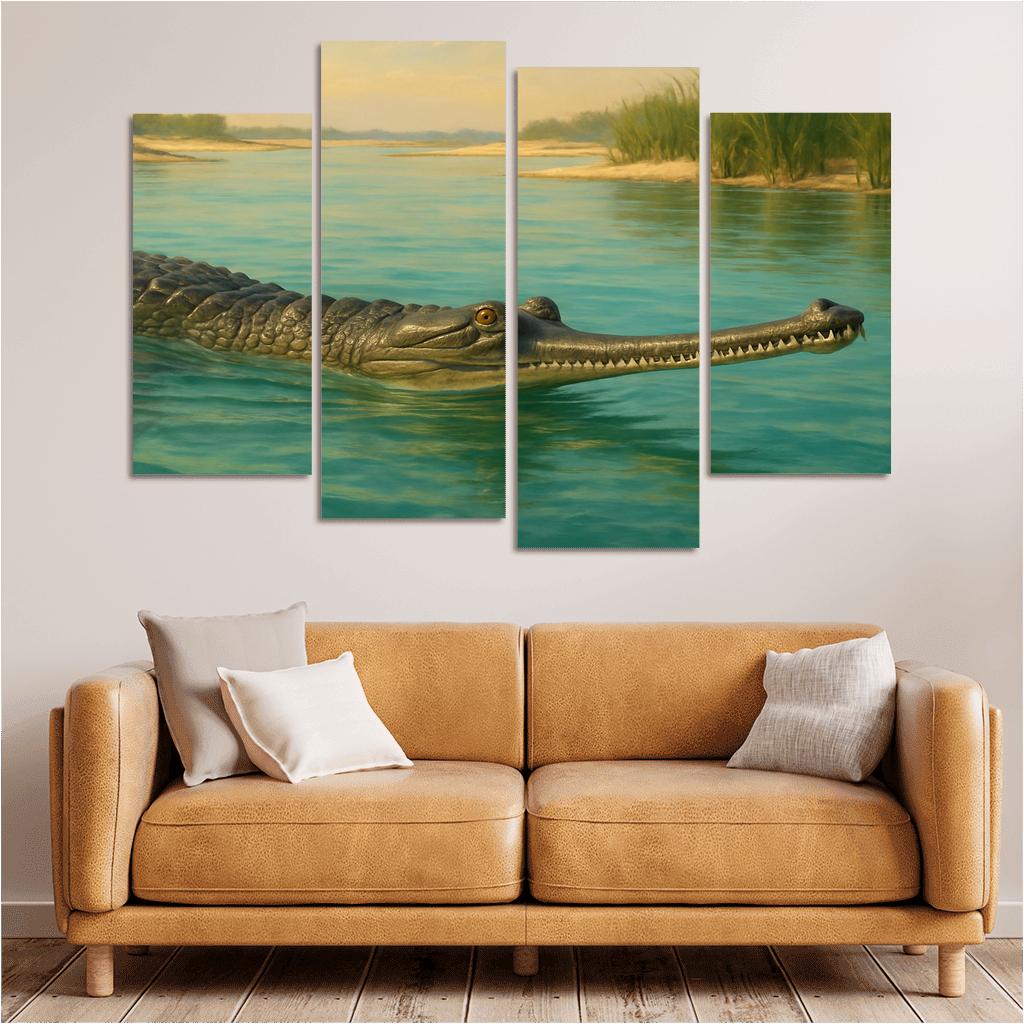 The Elusive Gharial Of The Sunlit River canvas paintings frame
