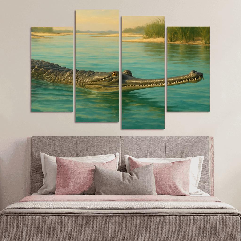 The Elusive Gharial Of The Sunlit River canvas paintings frame