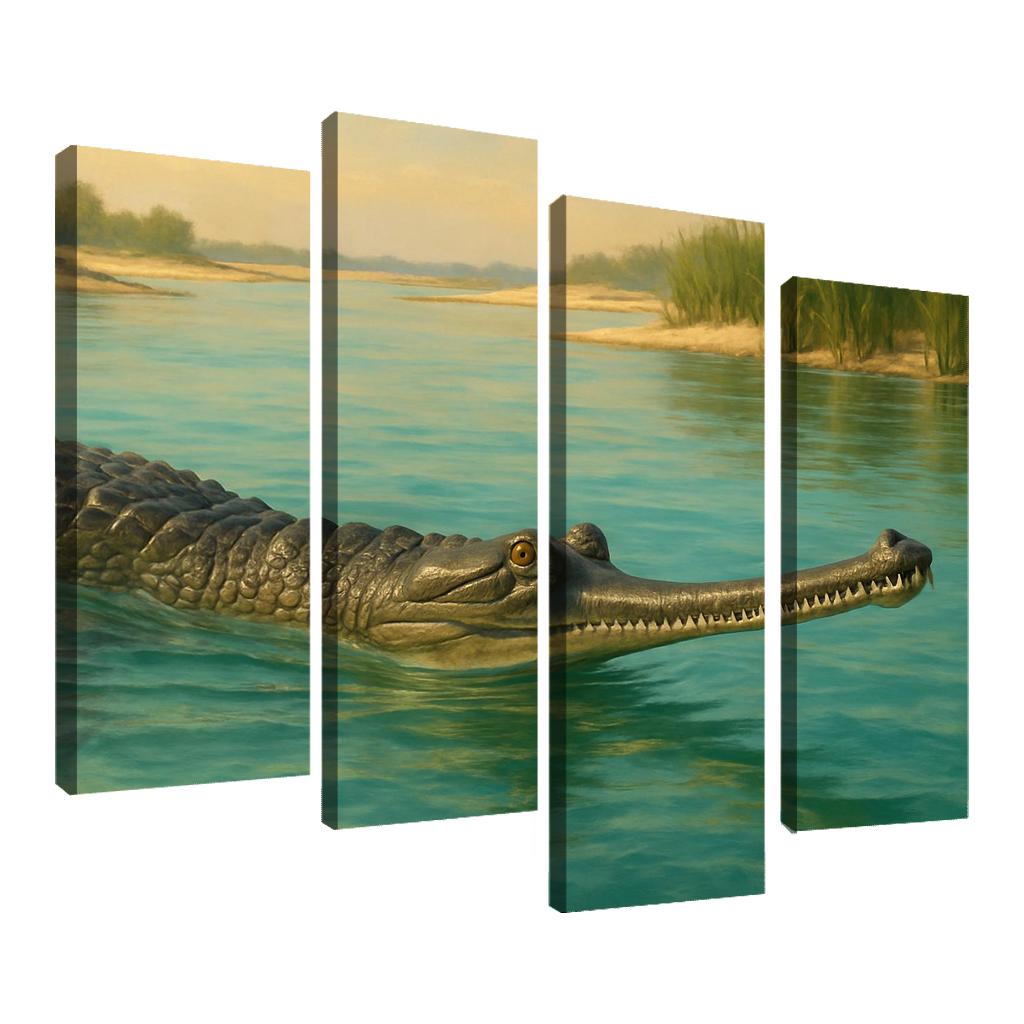 The Elusive Gharial Of The Sunlit River canvas paintings frame