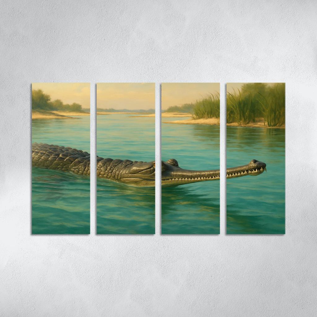 The Elusive Gharial Of The Sunlit River canvas paintings frame