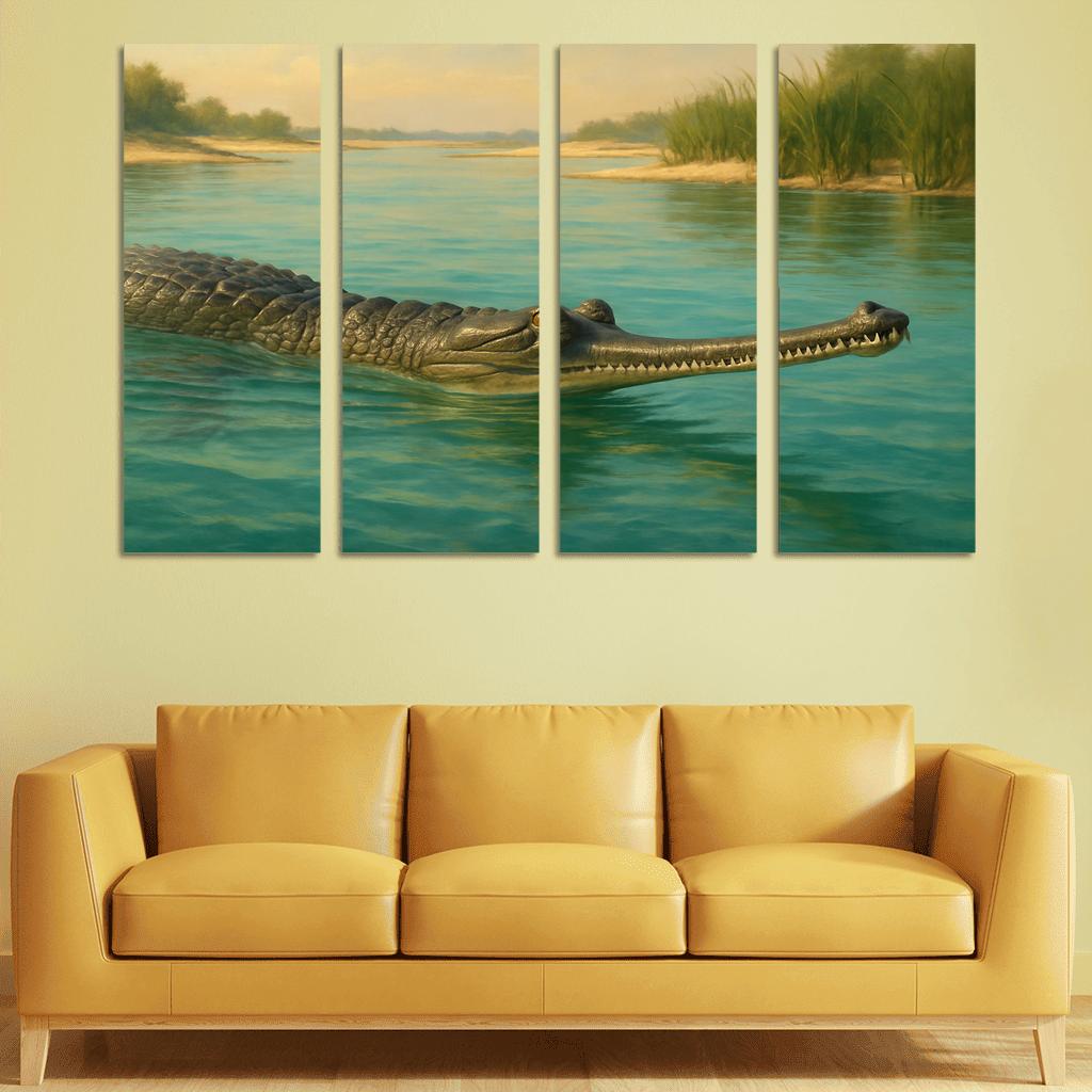 The Elusive Gharial Of The Sunlit River canvas paintings frame