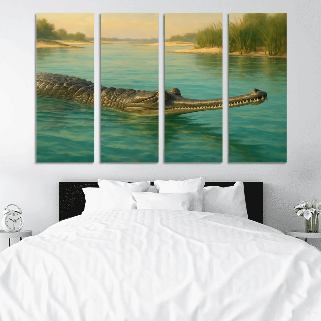 The Elusive Gharial Of The Sunlit River canvas paintings frame