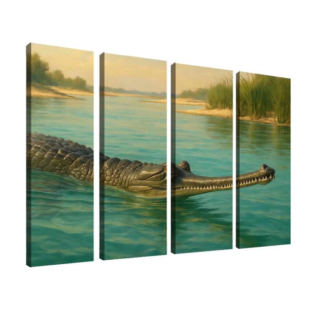 The Elusive Gharial Of The Sunlit River canvas paintings frame
