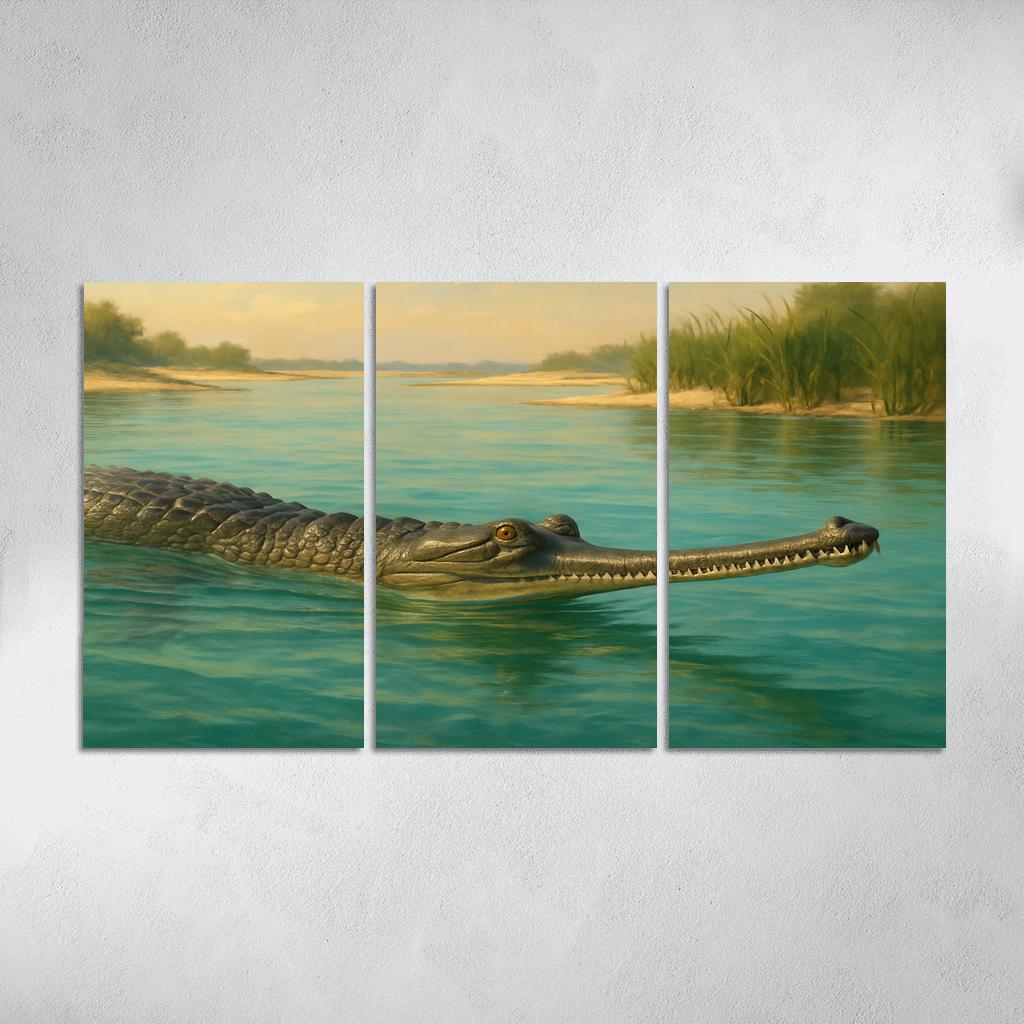 The Elusive Gharial Of The Sunlit River canvas paintings frame