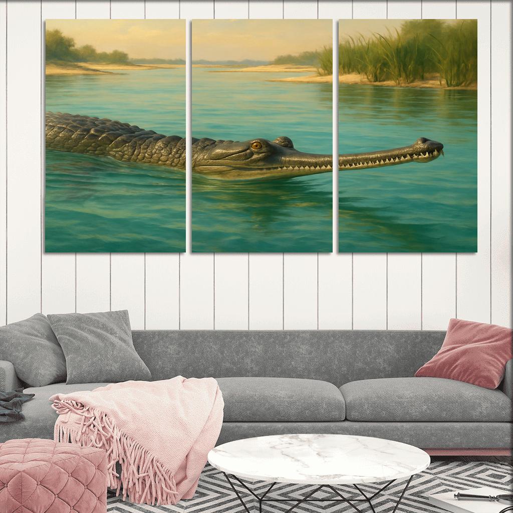 The Elusive Gharial Of The Sunlit River canvas paintings frame