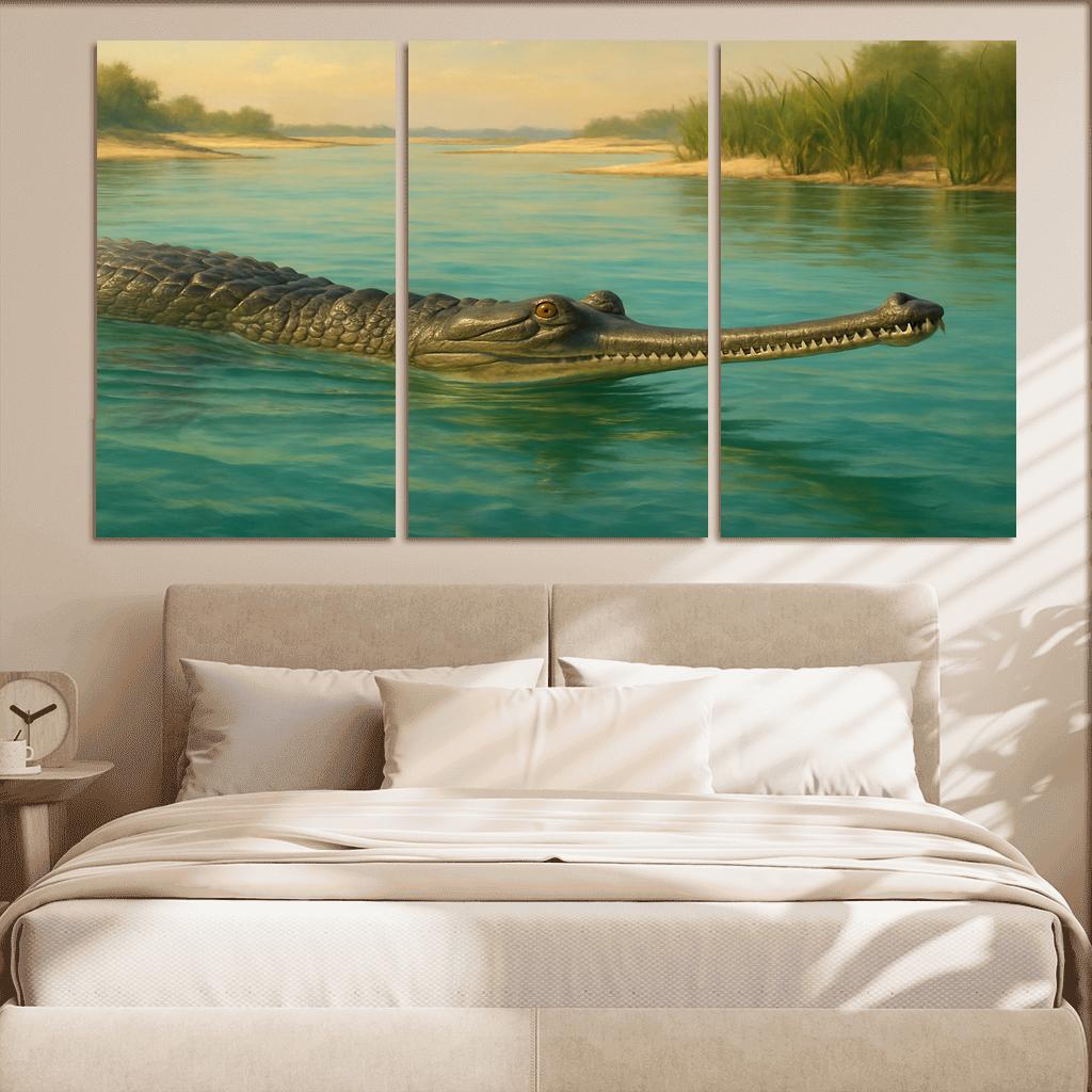 The Elusive Gharial Of The Sunlit River canvas paintings frame