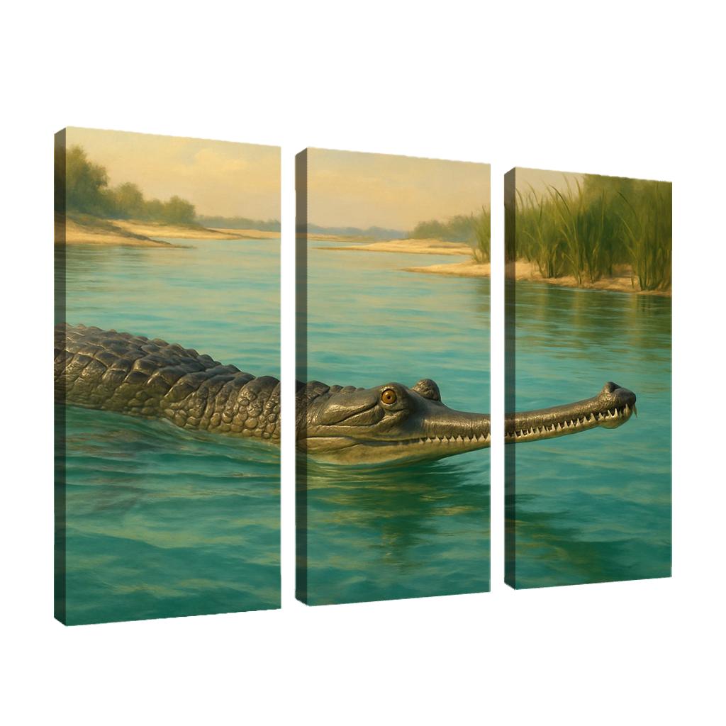 The Elusive Gharial Of The Sunlit River canvas paintings frame