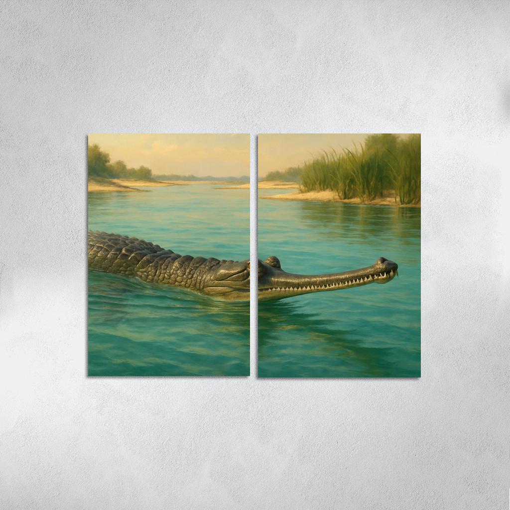 The Elusive Gharial Of The Sunlit River canvas paintings frame