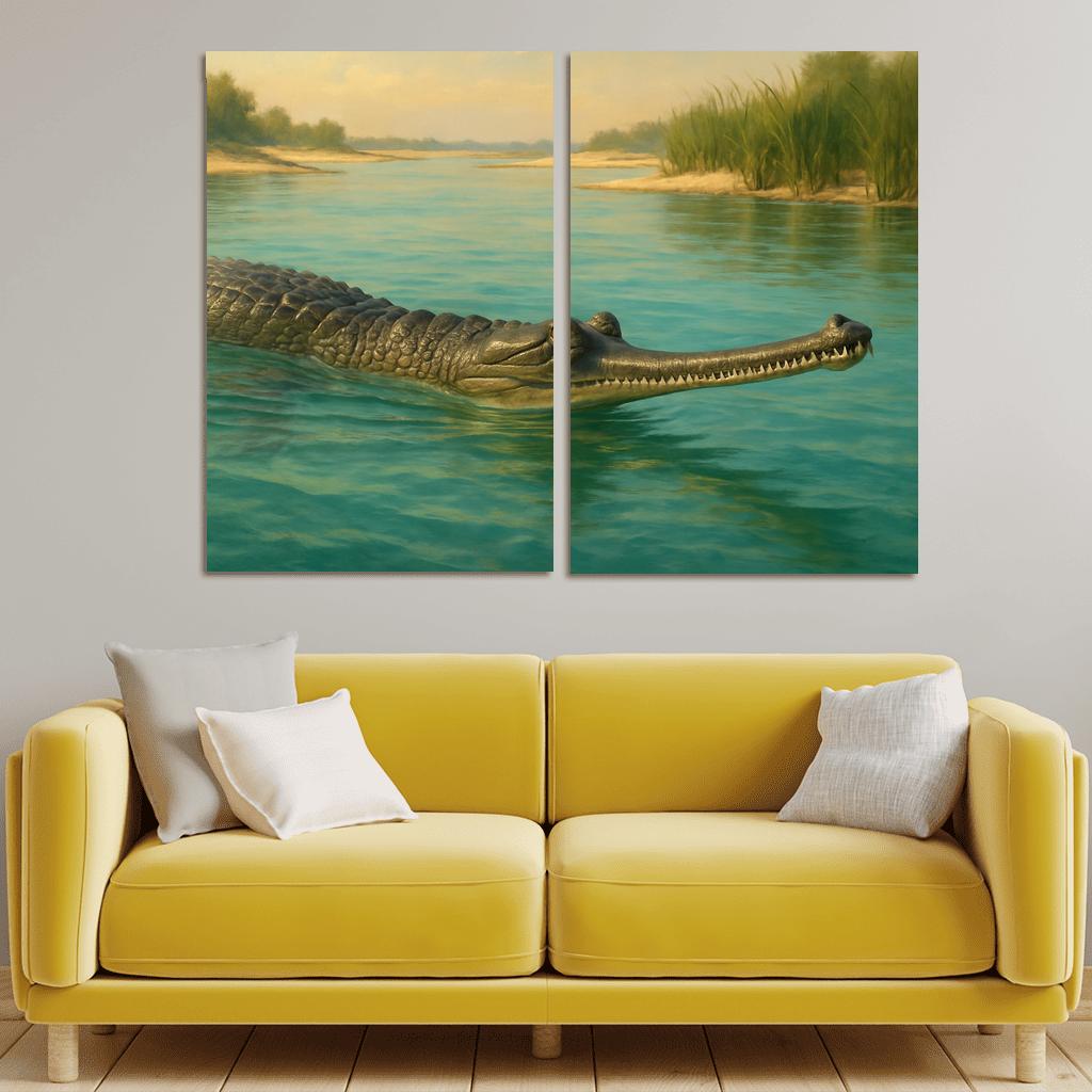 The Elusive Gharial Of The Sunlit River canvas paintings frame