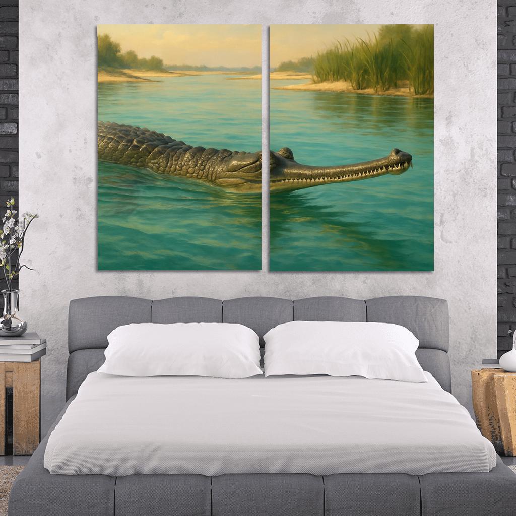 The Elusive Gharial Of The Sunlit River canvas paintings frame