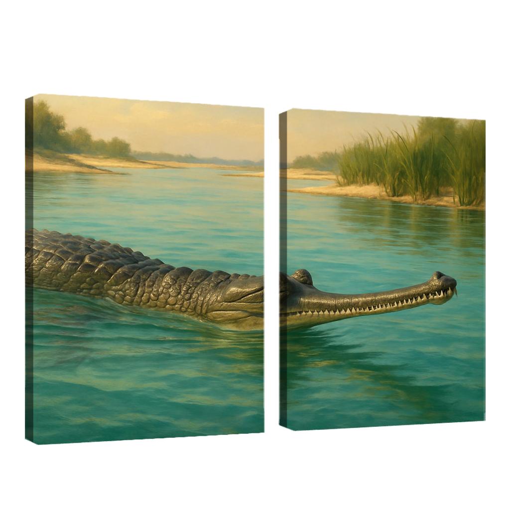 The Elusive Gharial Of The Sunlit River canvas paintings frame