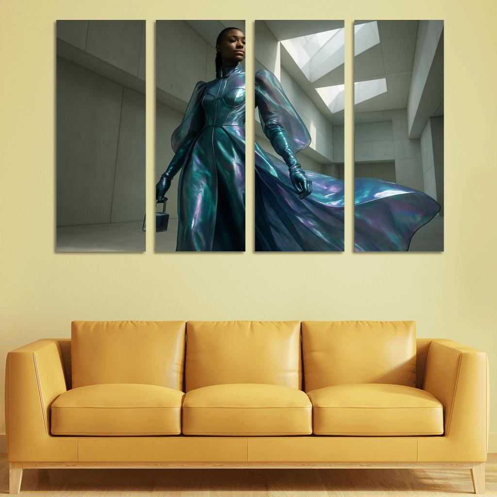 Chromatic Armor Iridescent Layered Couture multi-panel paintings