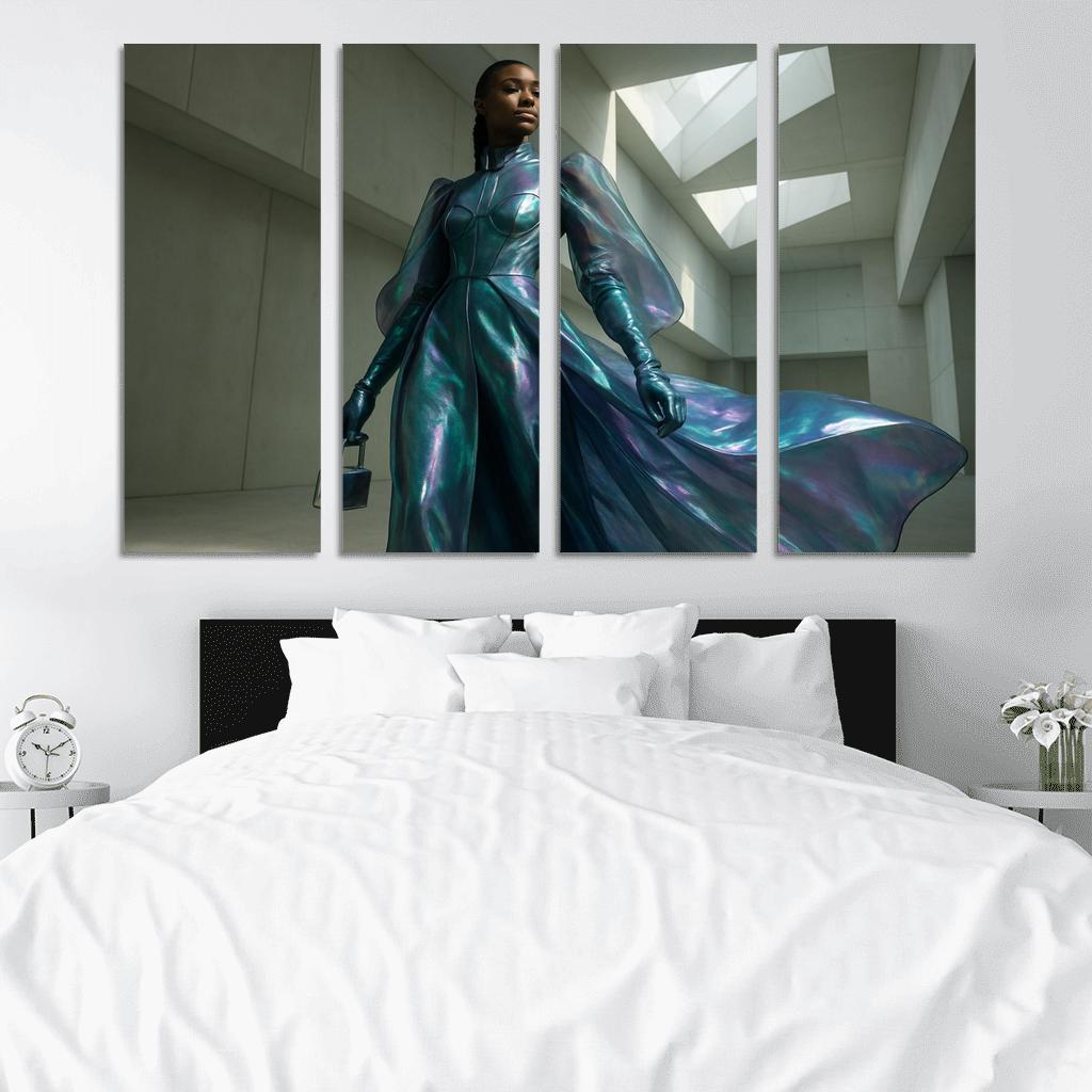 Chromatic Armor Iridescent Layered Couture multi-panel paintings