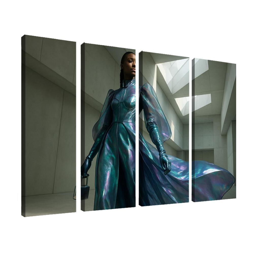 Chromatic Armor Iridescent Layered Couture multi-panel paintings