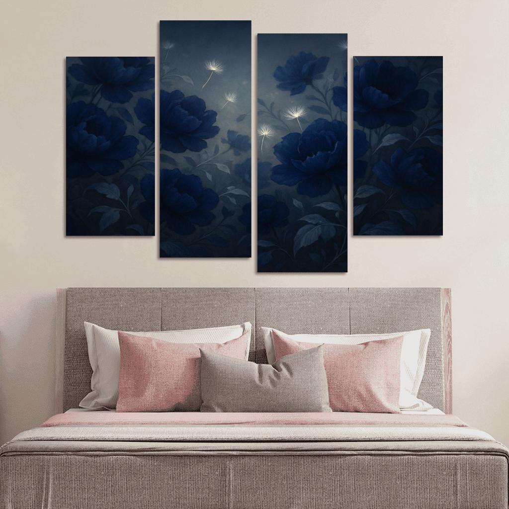 Midnight Indigo Bloom Tapestry abstract paintings frame