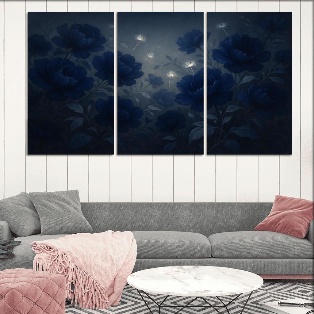 Midnight Indigo Bloom Tapestry abstract paintings frame