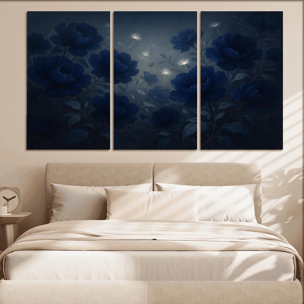 Midnight Indigo Bloom Tapestry abstract paintings frame