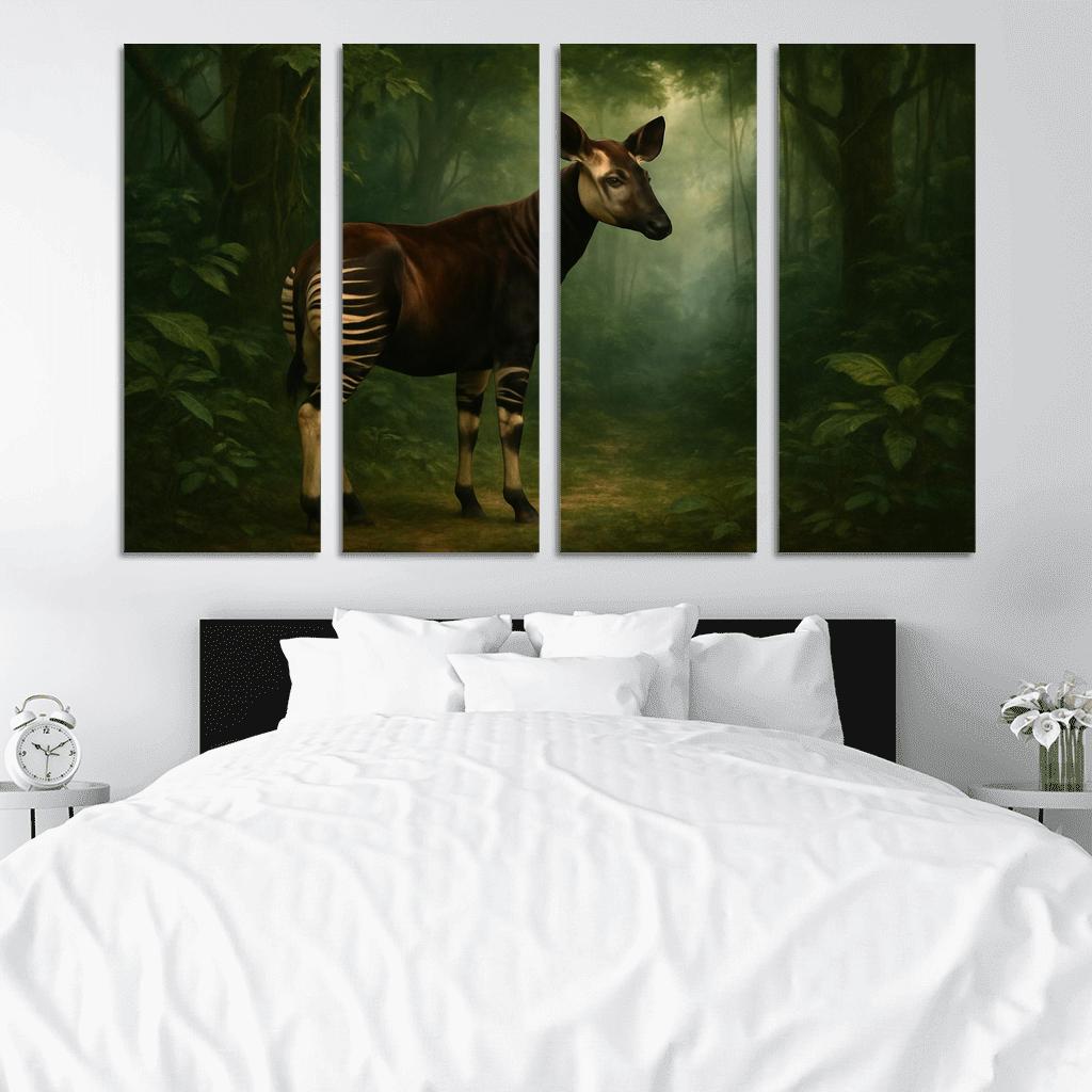 The Secretive Okapi In A Rainforest Clearing multi-panel paintings