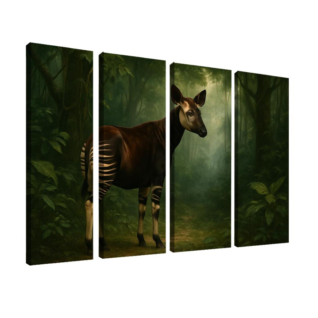 The Secretive Okapi In A Rainforest Clearing multi-panel paintings