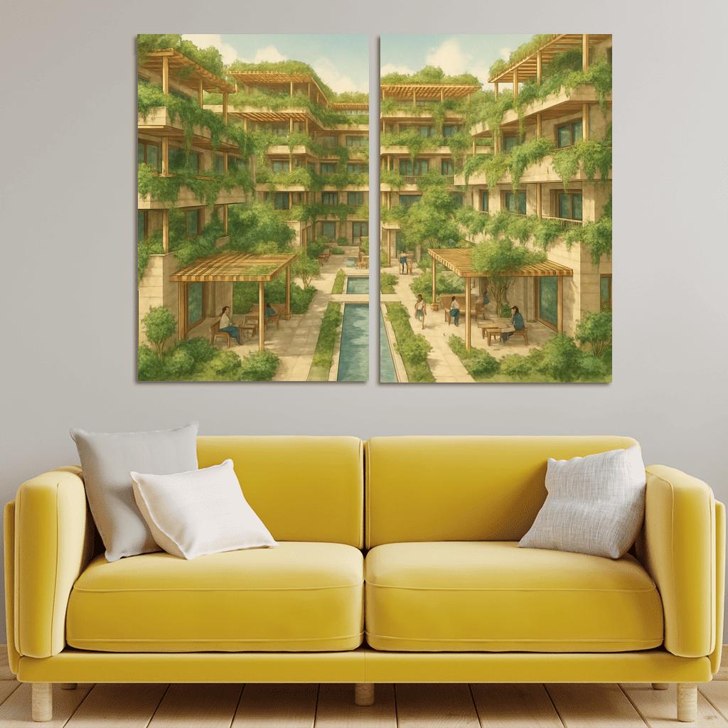 Terraced Canopy Courtyard multi-panel paintings