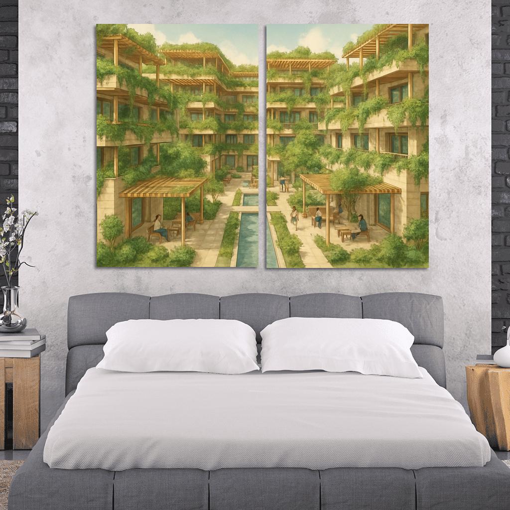Terraced Canopy Courtyard multi-panel paintings