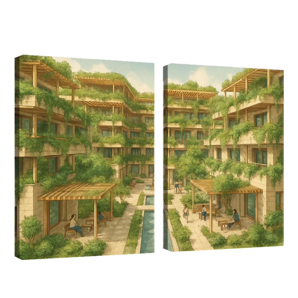 Terraced Canopy Courtyard multi-panel paintings