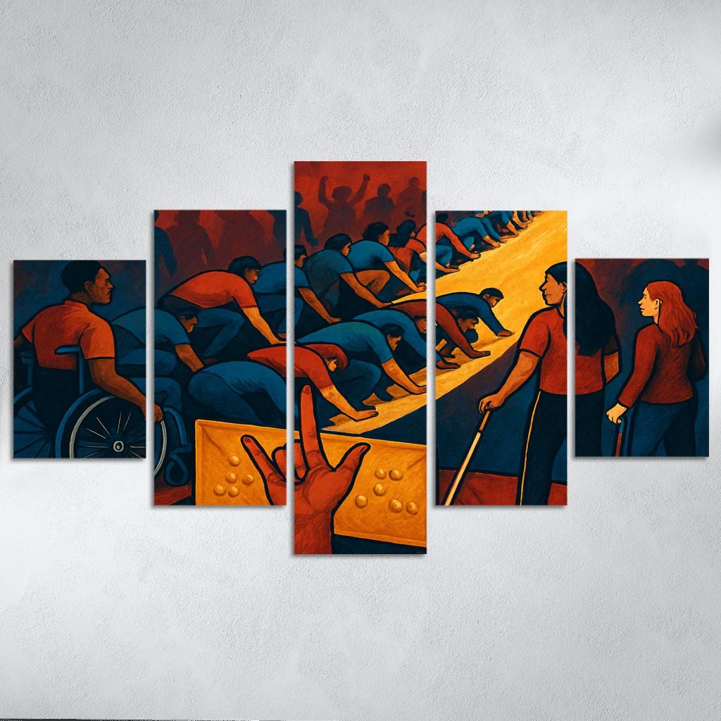 Invisible Ramps Art For Disability Justice multi-panel paintings