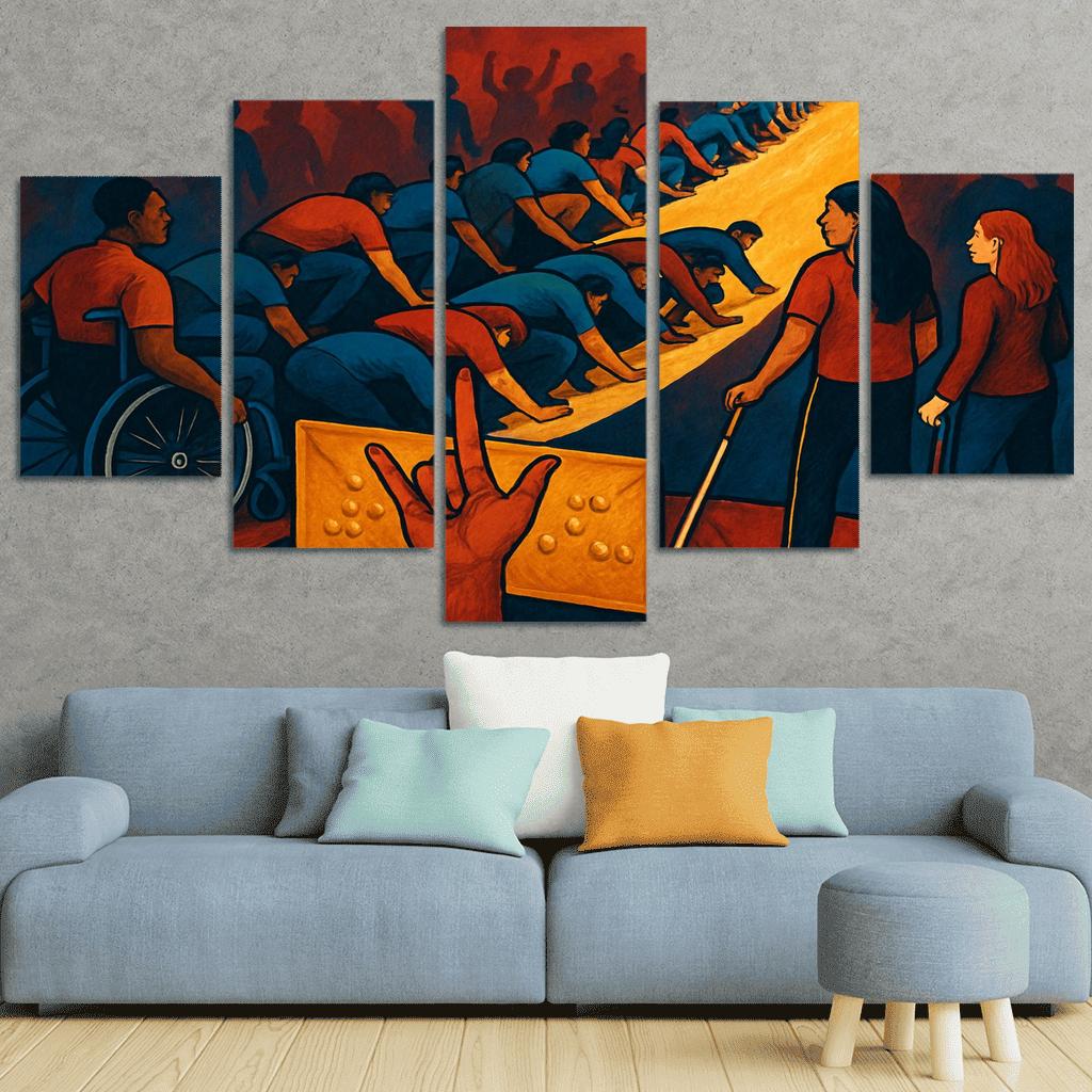 Invisible Ramps Art For Disability Justice multi-panel paintings