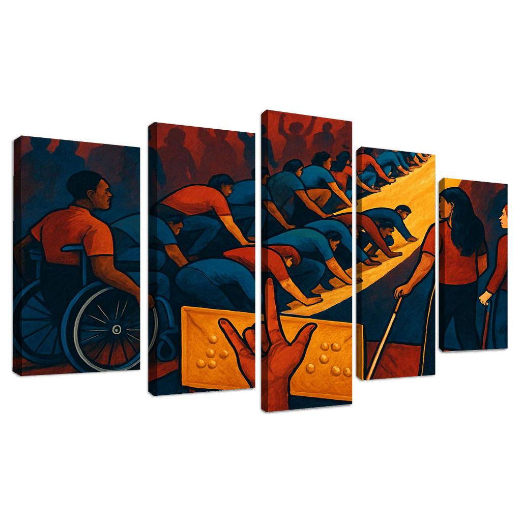 Invisible Ramps Art For Disability Justice multi-panel paintings