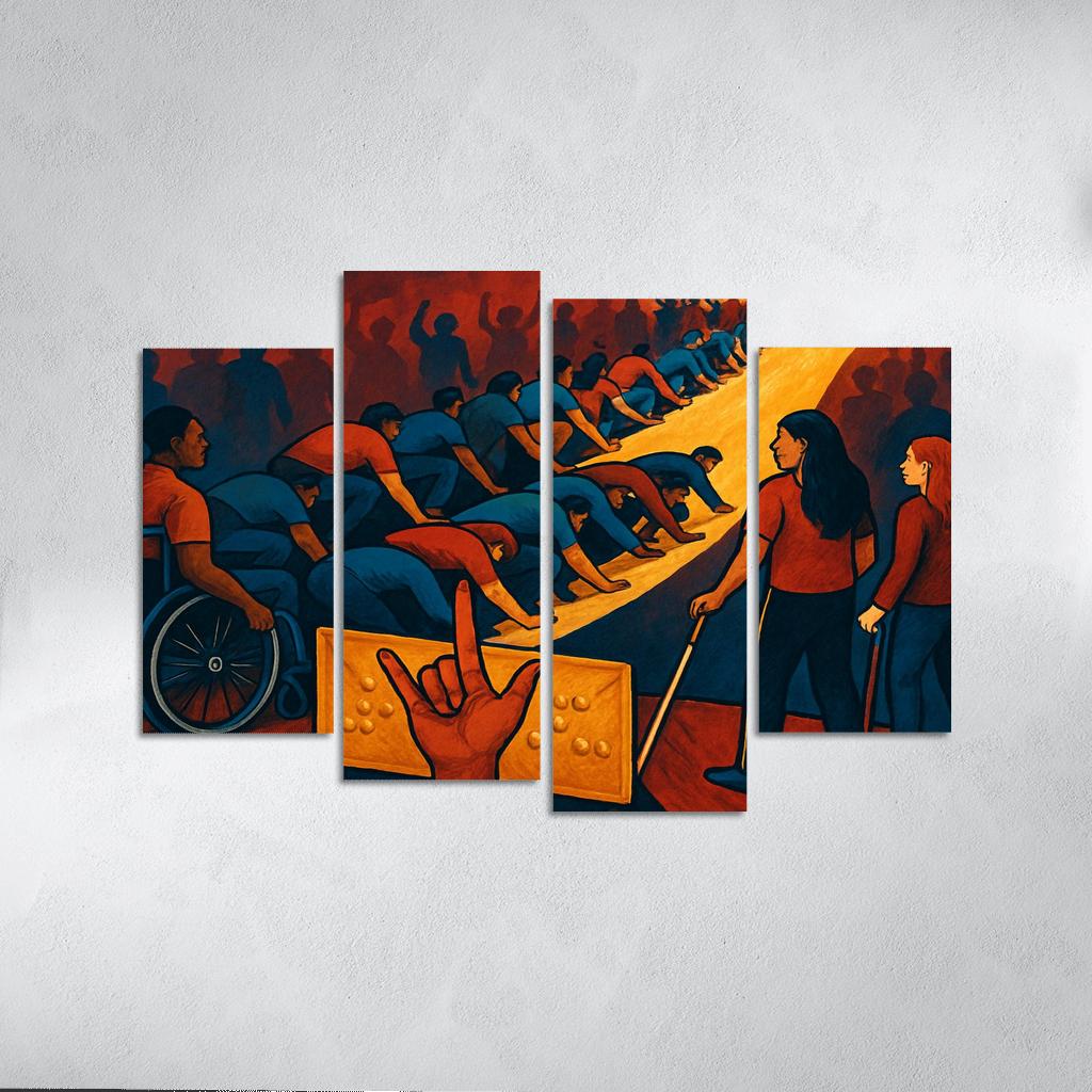 Invisible Ramps Art For Disability Justice multi-panel paintings