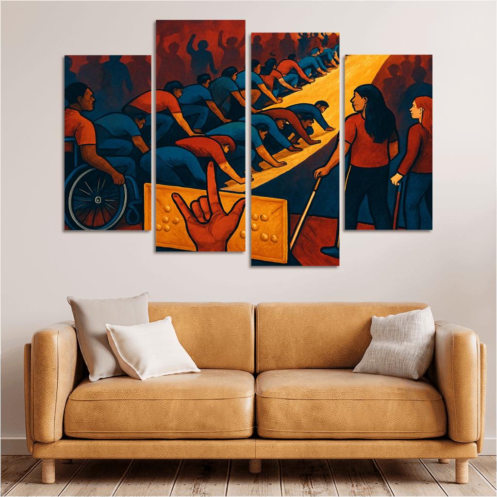 Invisible Ramps Art For Disability Justice multi-panel paintings