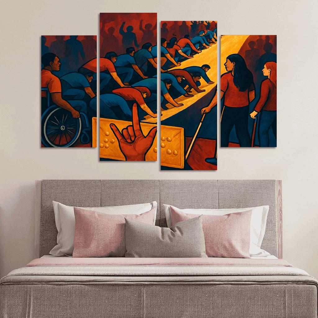 Invisible Ramps Art For Disability Justice multi-panel paintings