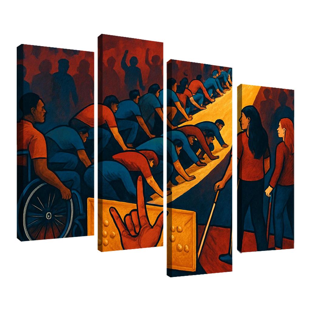 Invisible Ramps Art For Disability Justice multi-panel paintings