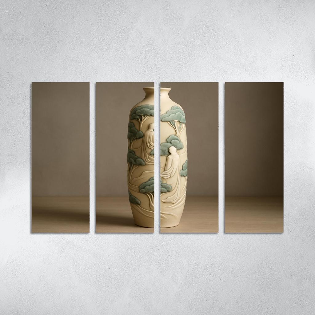 Sculpted Porcelain Storyteller Vase multi-panel paintings