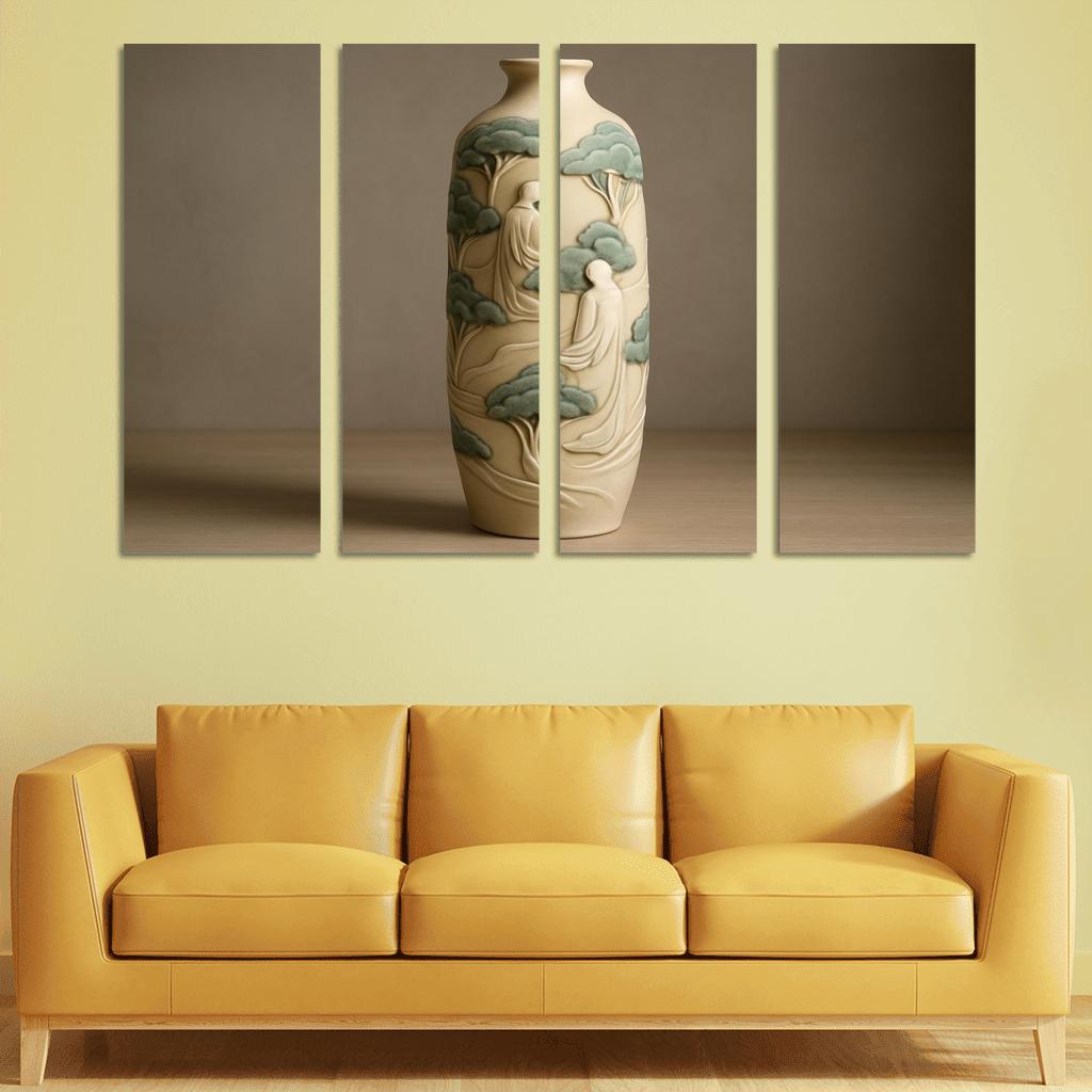 Sculpted Porcelain Storyteller Vase multi-panel paintings