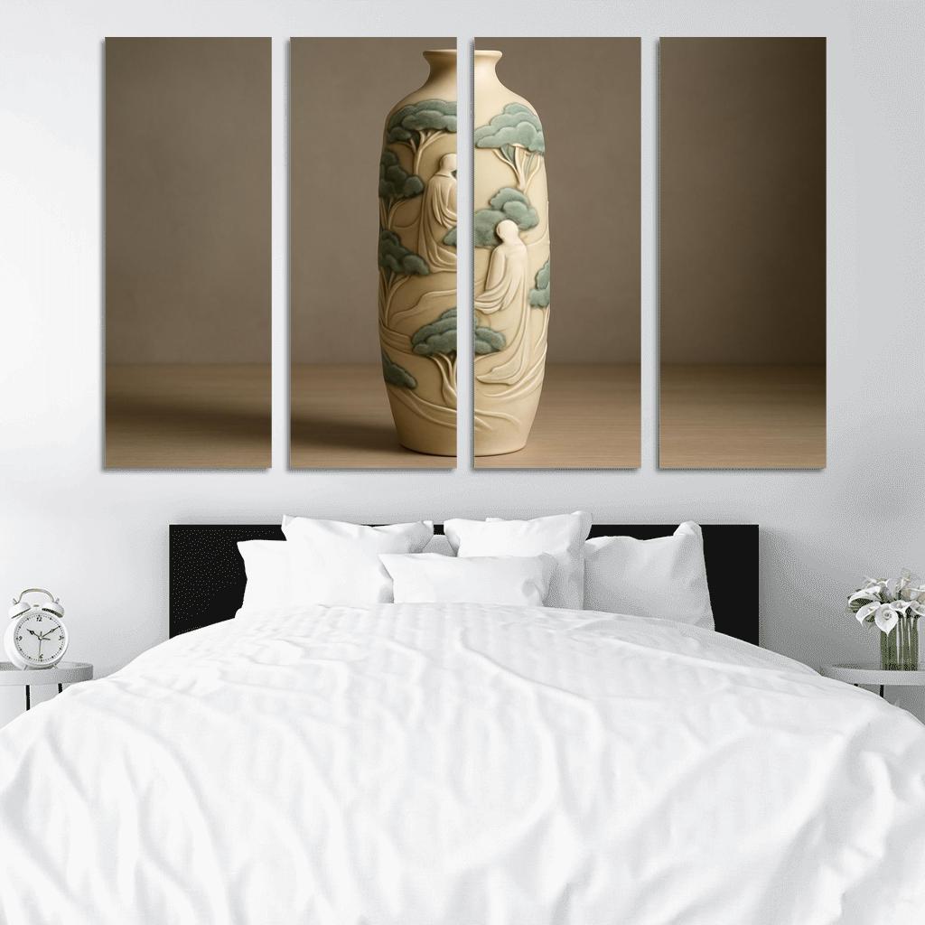Sculpted Porcelain Storyteller Vase multi-panel paintings