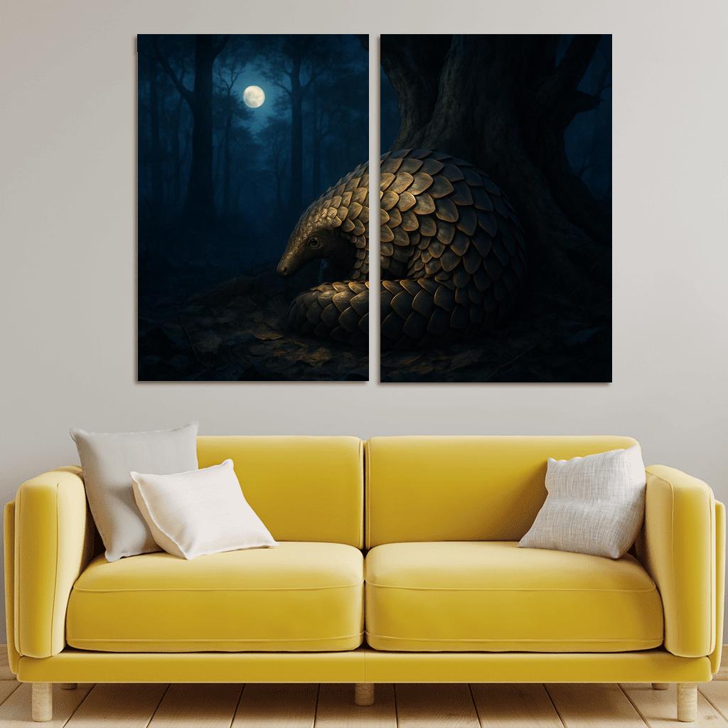 The Armored Pangolin Under Starlit Trees premium artwork frames
