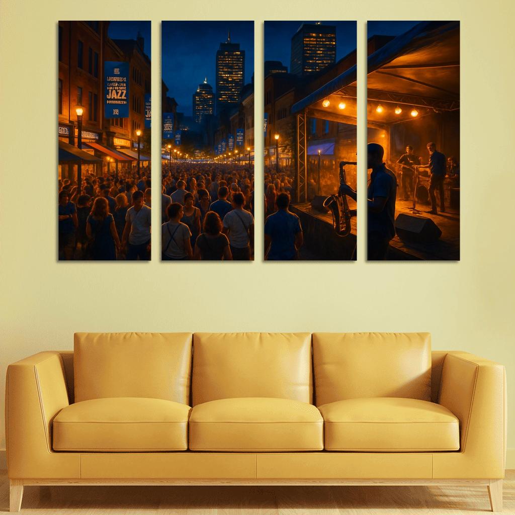 Montreal International Jazz Festival Night Street Stage abstract paintings frame